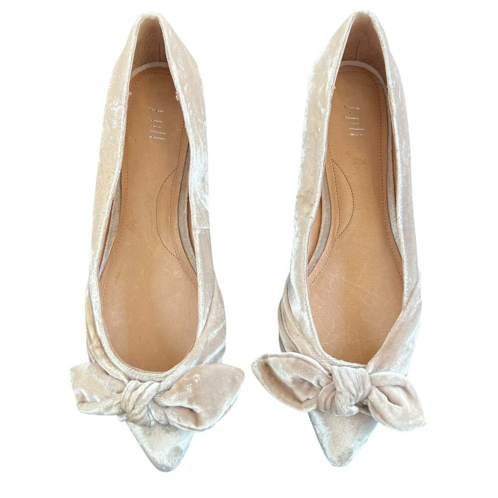 J. Jill Simone Champagne Velvet Bow Ballet Flats Pointed Toe Size 8.5